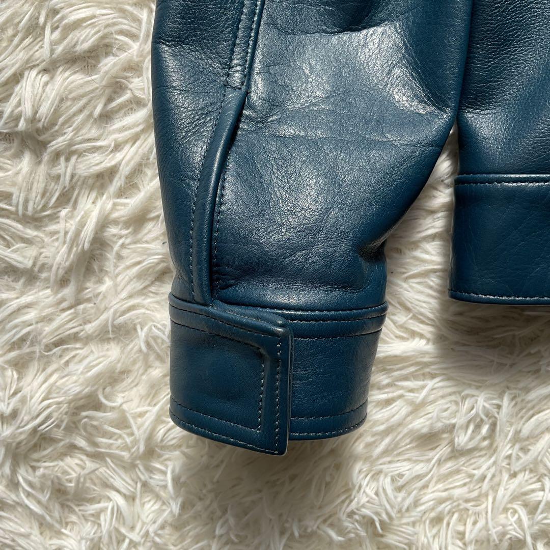 未使用級✨ワコマリア　レザージャケット　シングルライダース　ブルー　水玉柄　M