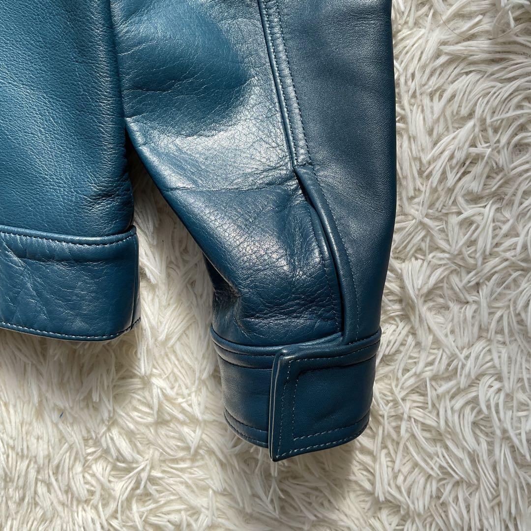 未使用級✨ワコマリア　レザージャケット　シングルライダース　ブルー　水玉柄　M