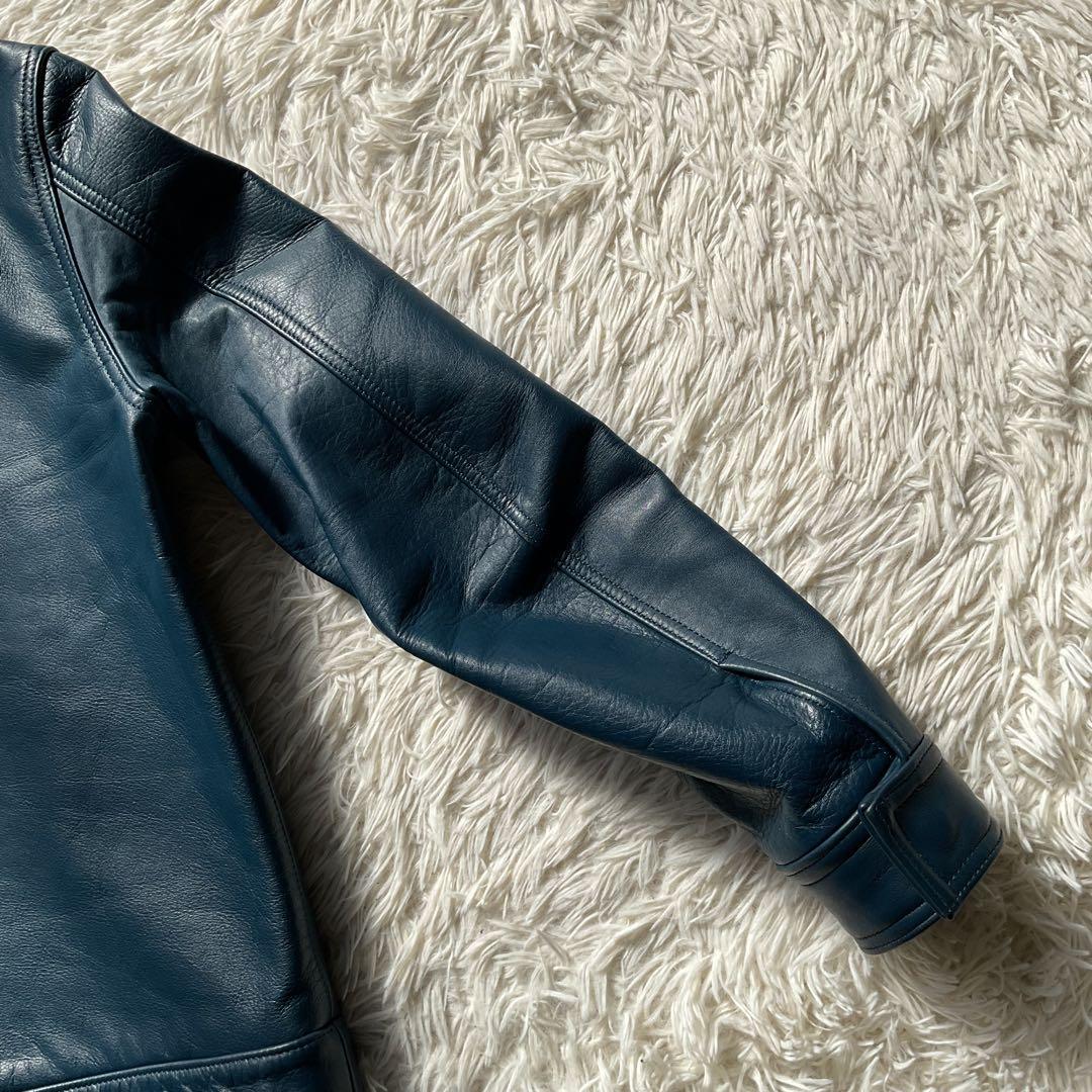 未使用級✨ワコマリア　レザージャケット　シングルライダース　ブルー　水玉柄　M