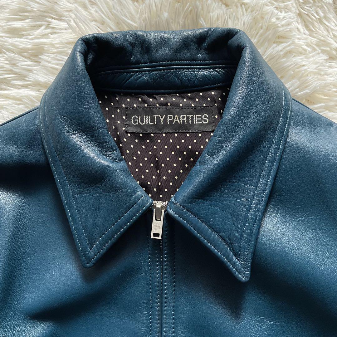 未使用級✨ワコマリア　レザージャケット　シングルライダース　ブルー　水玉柄　M