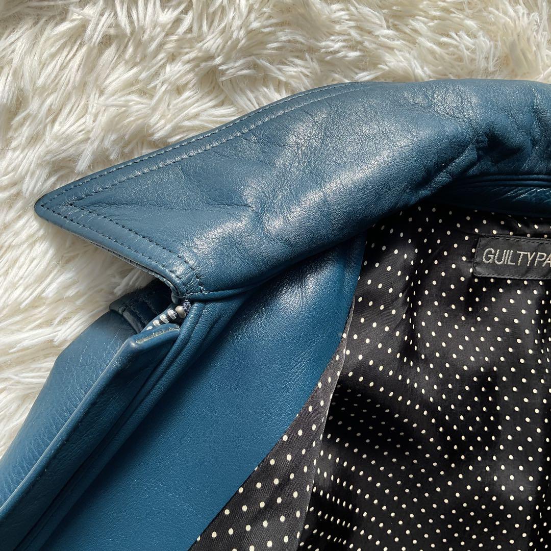 未使用級✨ワコマリア　レザージャケット　シングルライダース　ブルー　水玉柄　M