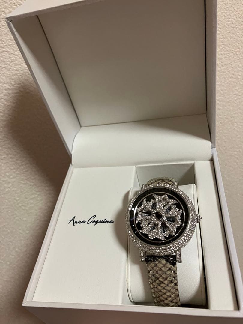 【美品】Anne Coquine パイソン柄ミニクロスウォッチ バングルセット