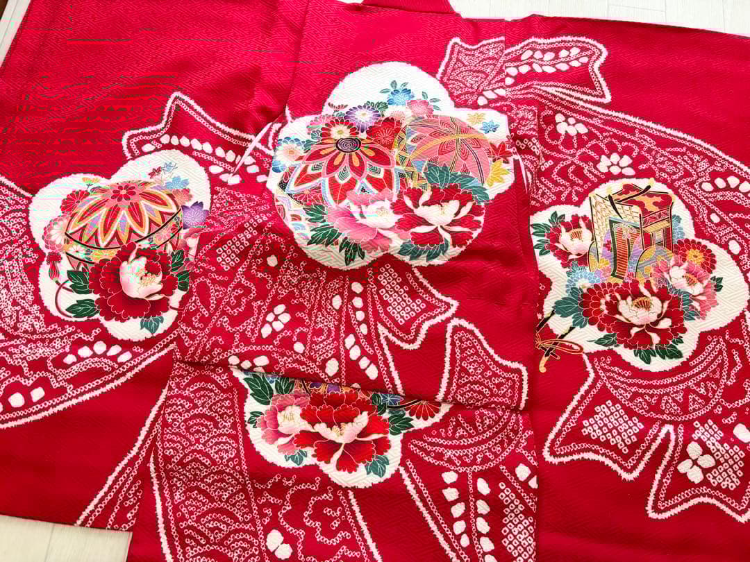 ★みみ★ 七五三　正絹　3歳　絞り　総絞り　被布　一つ身　フルセット　毱