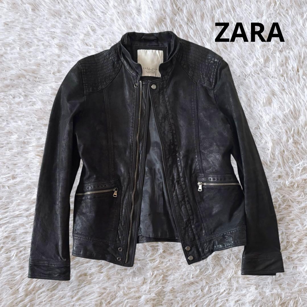 ZARA 山羊革 レザージャケット ライダース L相当 黒 ゴートスキン