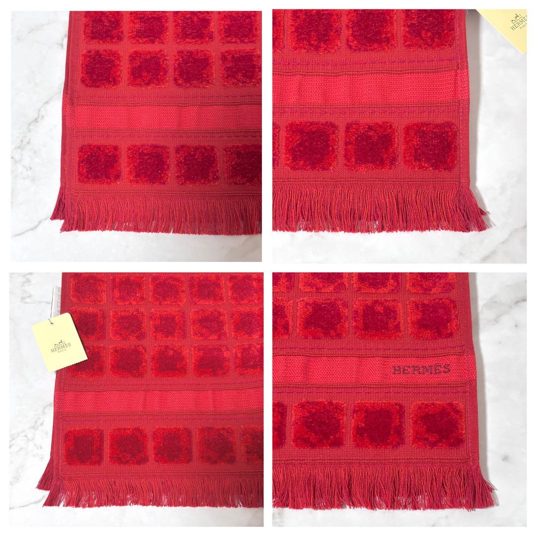 【新品タグ付き箱付き】エルメス フェイスタオル レッド 未使用品