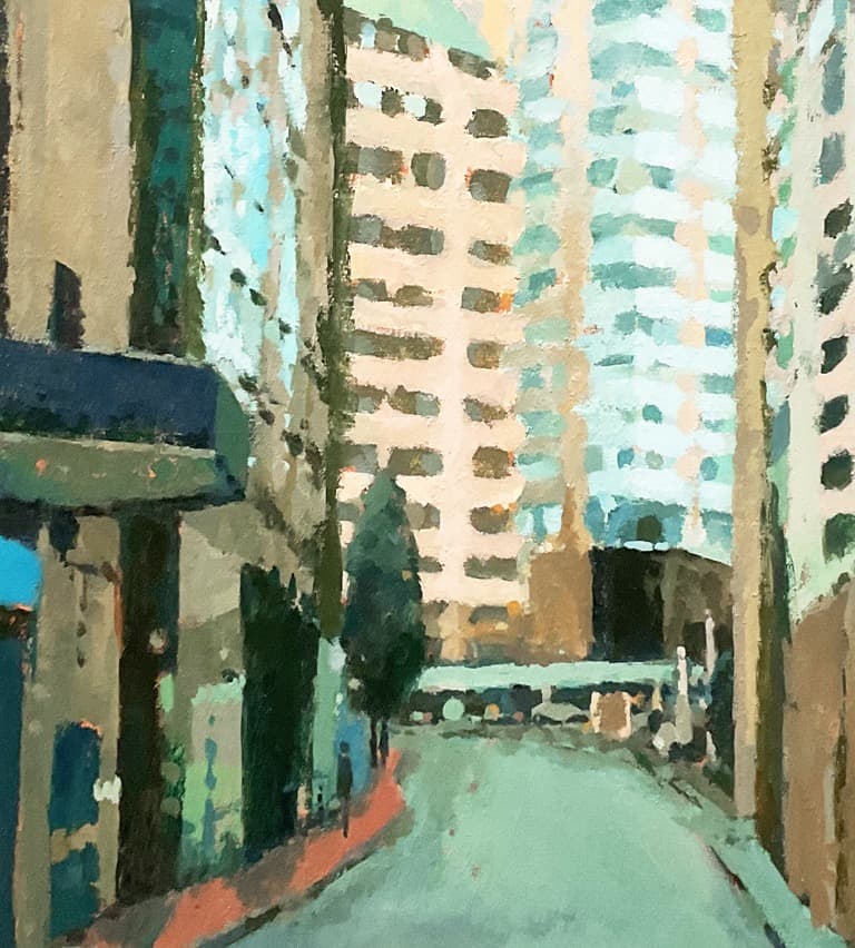 絵画 574 油絵/風景/街角/シドニー/オフィス街/F20号