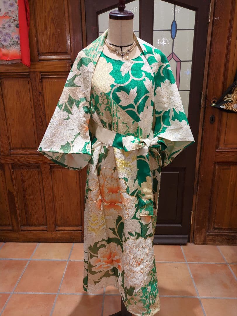 着物リメイクノースリーブワンピース＆羽織