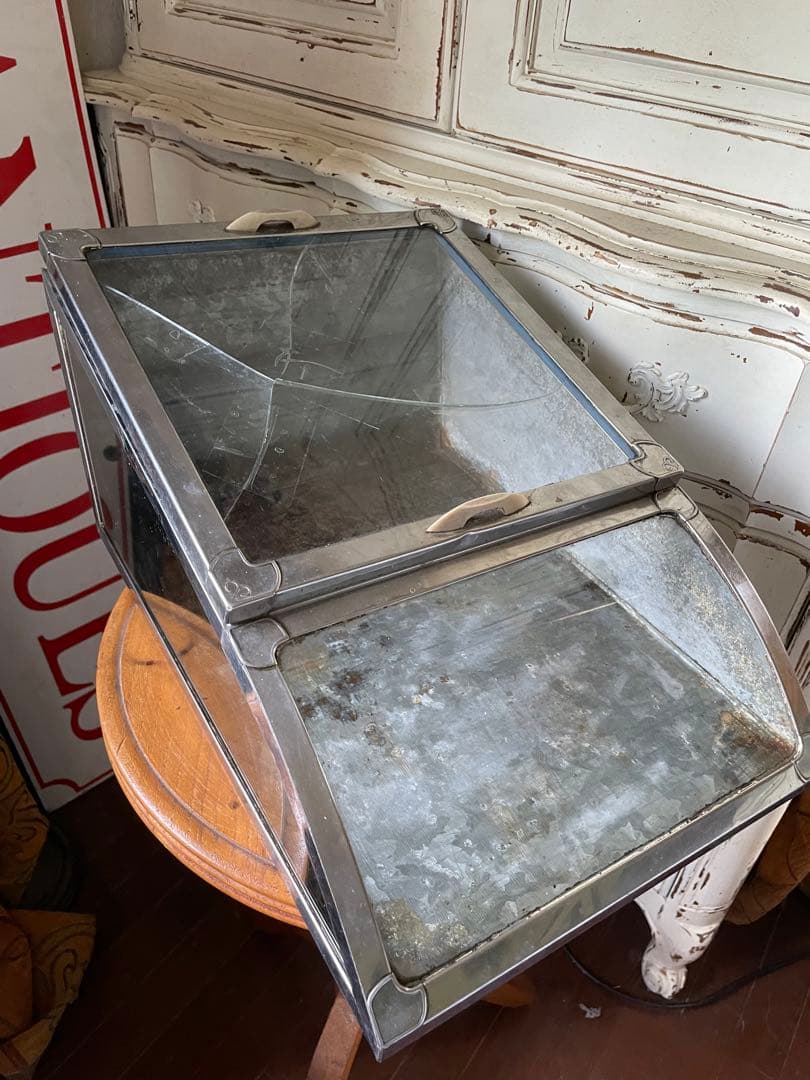 フランス　アンティーク　ディスプレイ　ショー　ケース　ガラス　ブリキ　お菓子レア