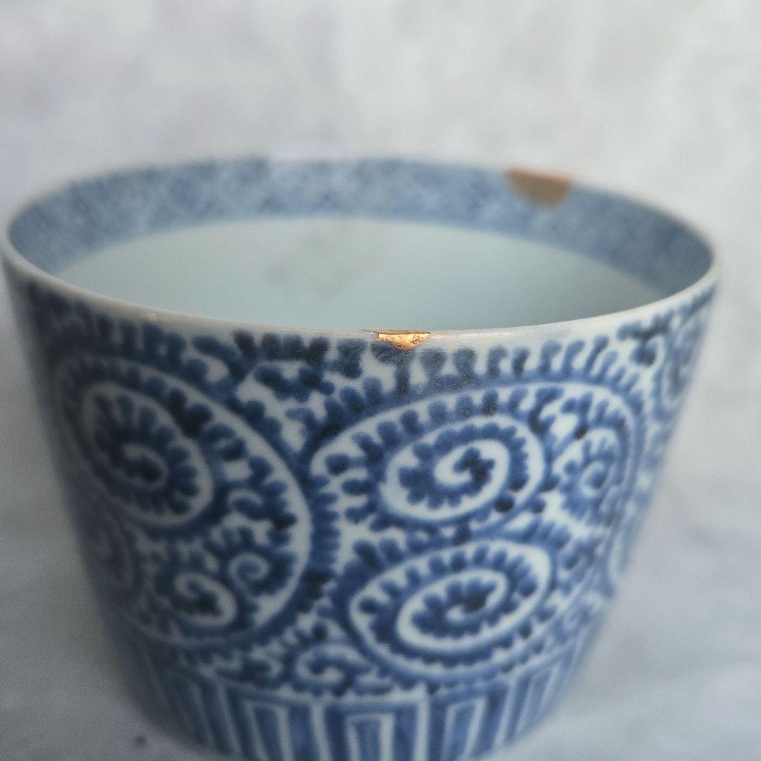 大ぶり　古伊万里　染付　蛸唐草　猪口　蕎麦猪口　骨董　アンティーク　江戸時代