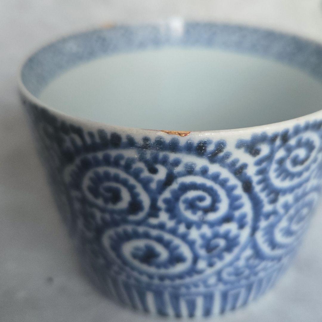 大ぶり　古伊万里　染付　蛸唐草　猪口　蕎麦猪口　骨董　アンティーク　江戸時代