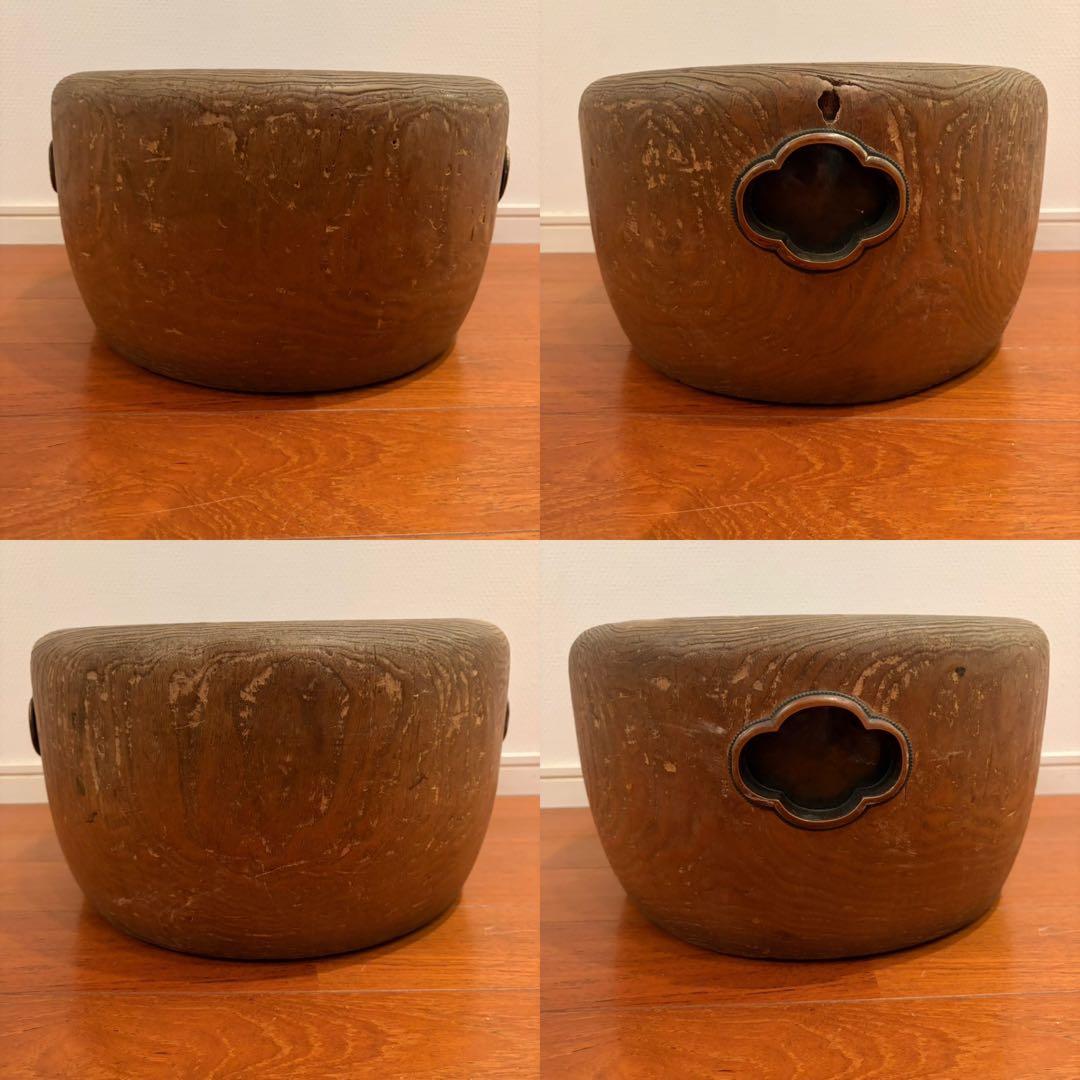 【戦前・稀少】京美尚社扱い 桐製 丸火鉢（銅落とし・五徳・木箱付）骨董品