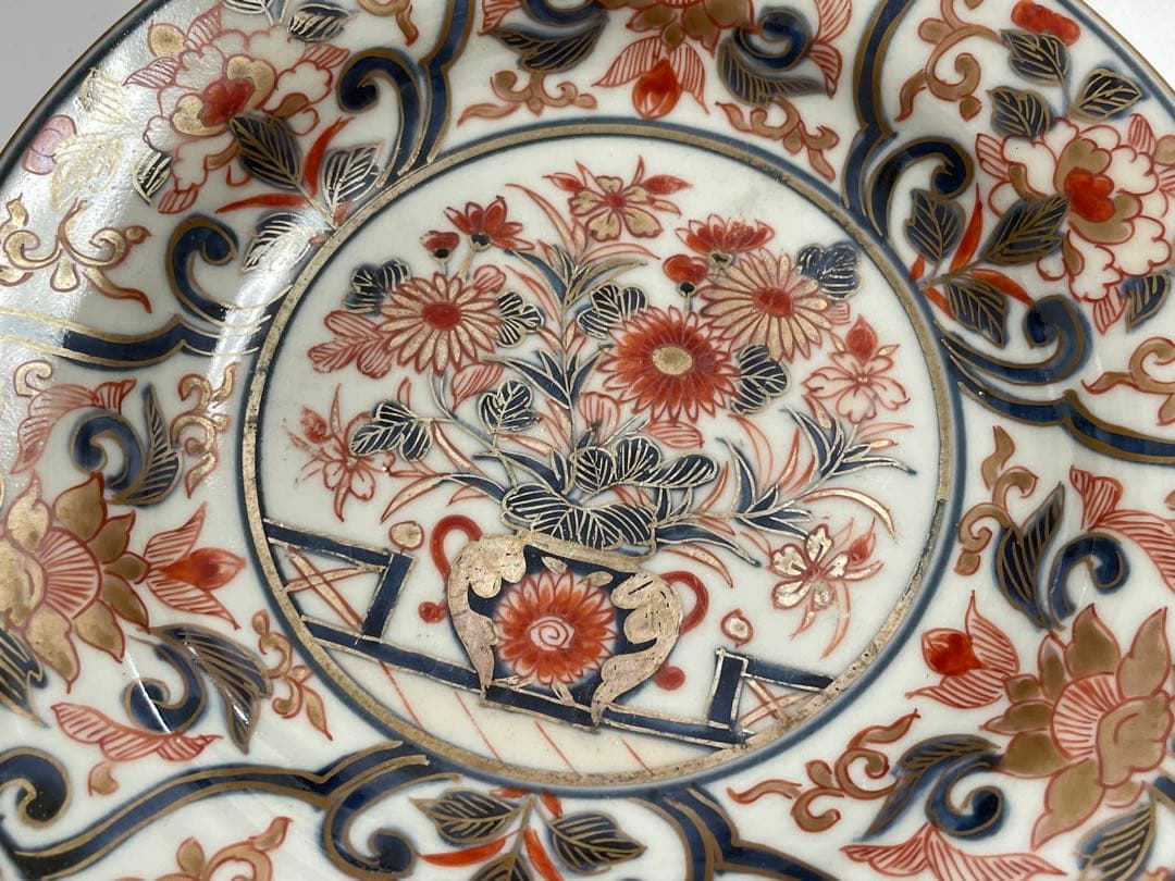 アンティーク　骨董　古伊万里　金襴手　輸出伊万里　輸出手　芙蓉手　七寸皿