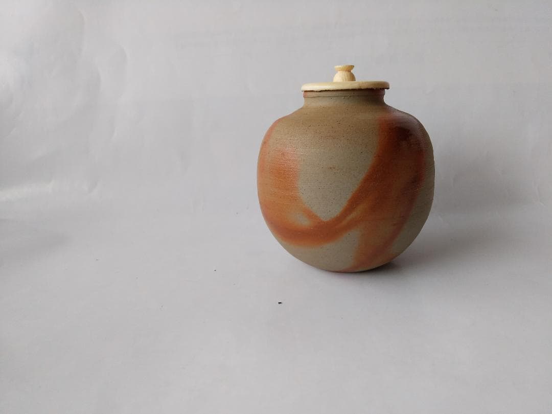 備前火襷焼 文琳茶入 木村陶峰 作 仕覆 波上梅花紋 茶道具 共箱 茶入 美品