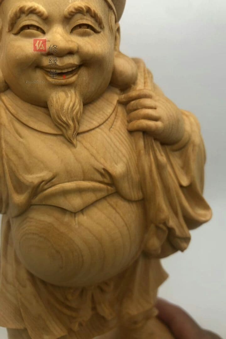 【修縁堂】珍品 七福神 大黒天立像 木彫仏像 彫刻 天然木檜材 仏教工芸