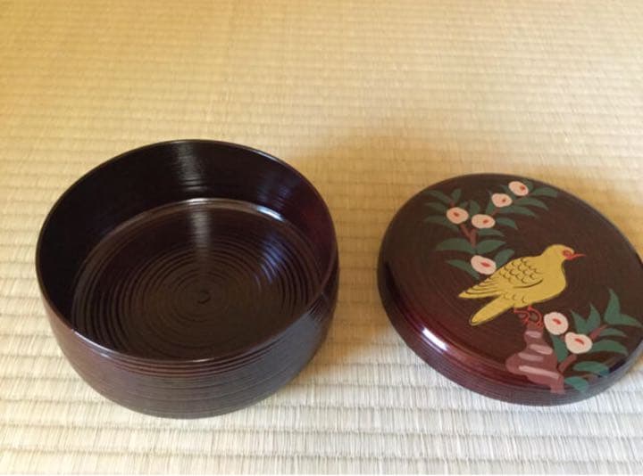 【中古美品】 11代 中村宗哲造 千家十職 ウルシ絵 喰篭　菓子器