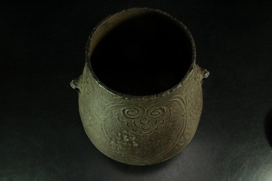 茶道具 饕餮紋 釜 古作 時代物(K-A822)