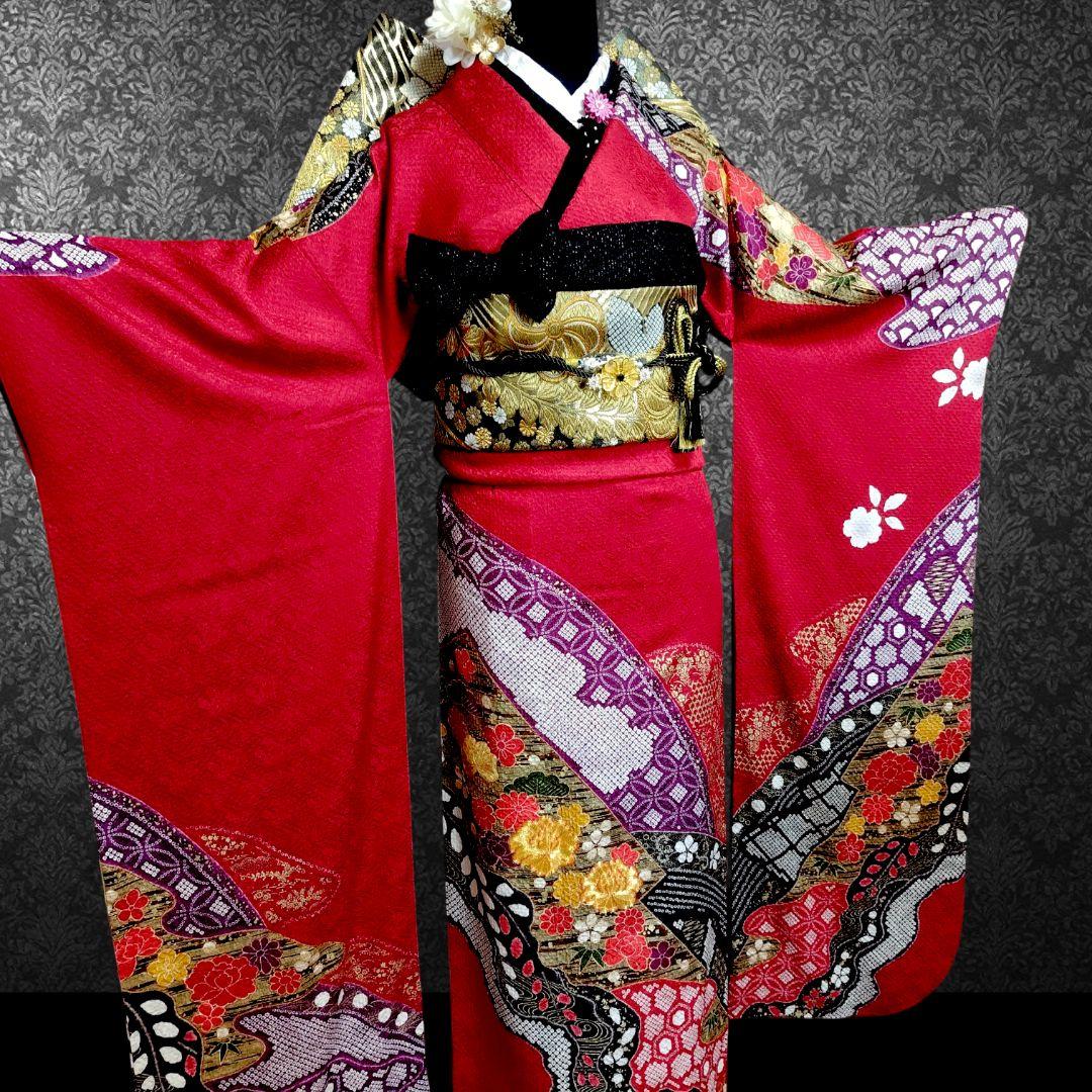 大特価SALE中☆振袖フルセット(7点)・成人式・総絞り・エンボス加工・金駒刺繍