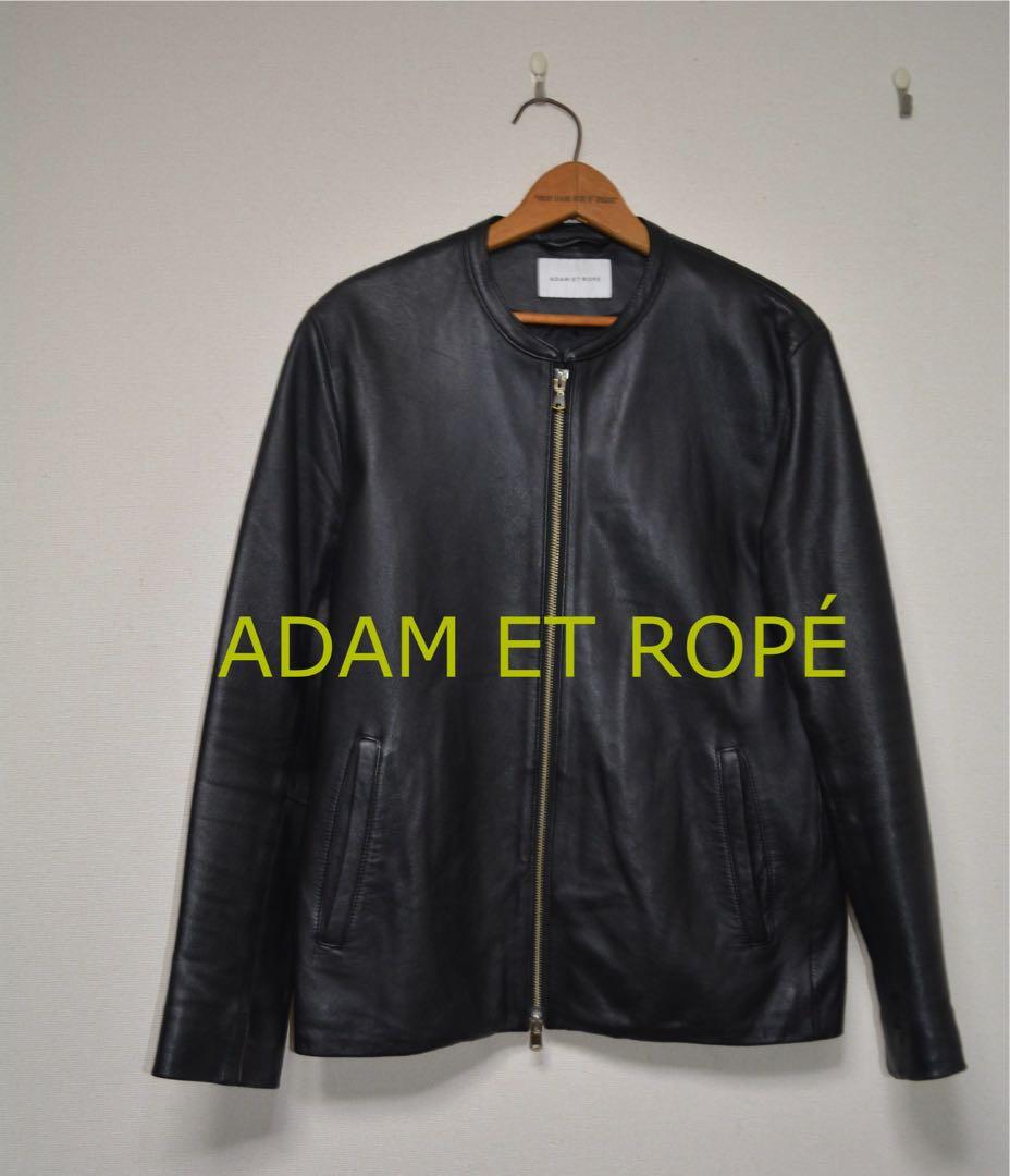 アダムエロペ レザージャケット ノーカラー シープスキン ライダースL