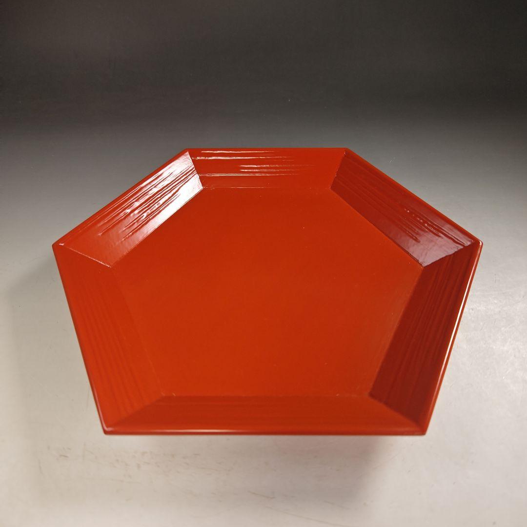 ウ298 六角盆『塗師　川瀬表完作』『一閑朱塗　六角盆　共箱』茶道具　漆塗