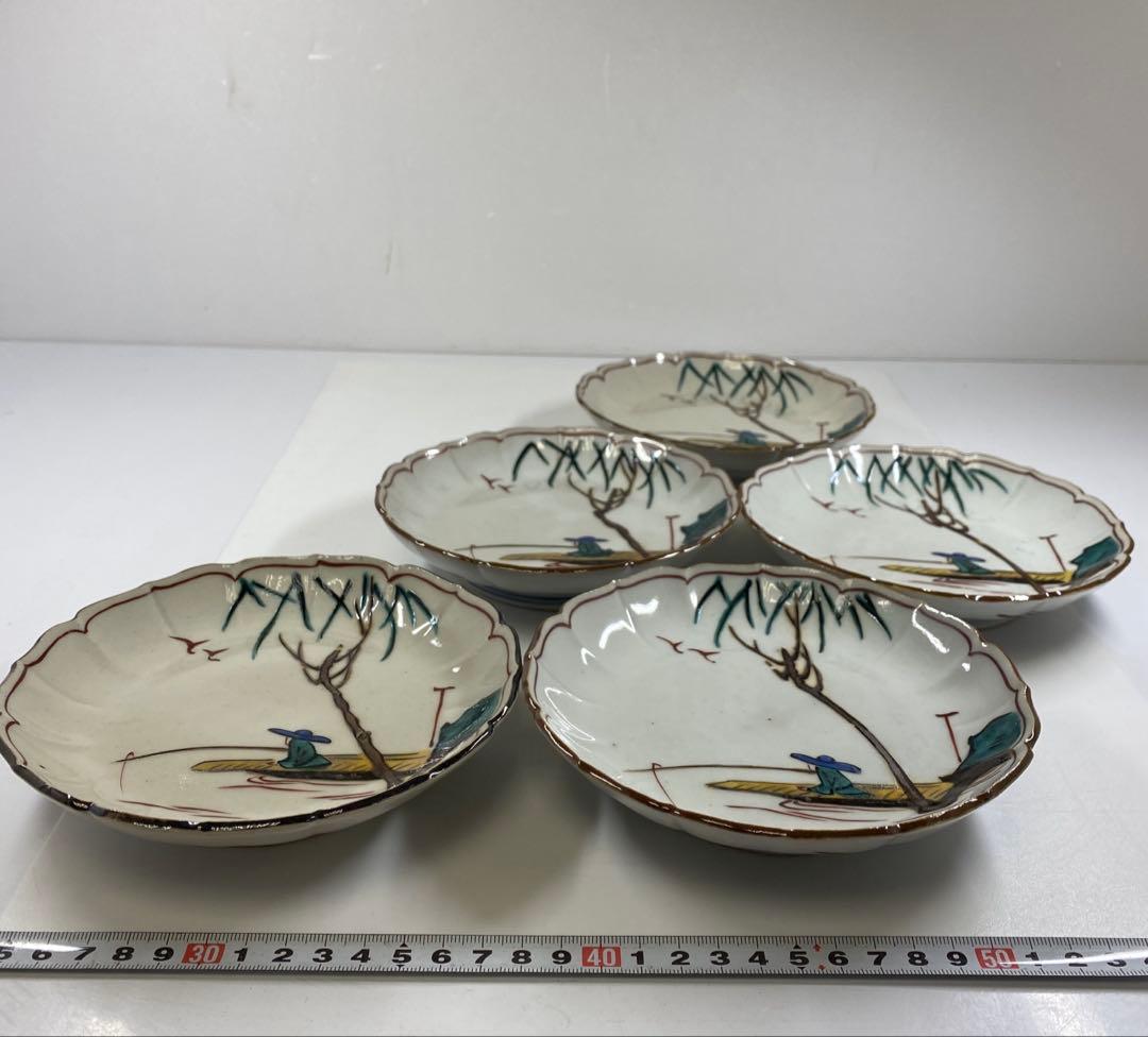 時代　九谷　銘々皿5客　幅約15㎝　東Y7-0404①タルサ