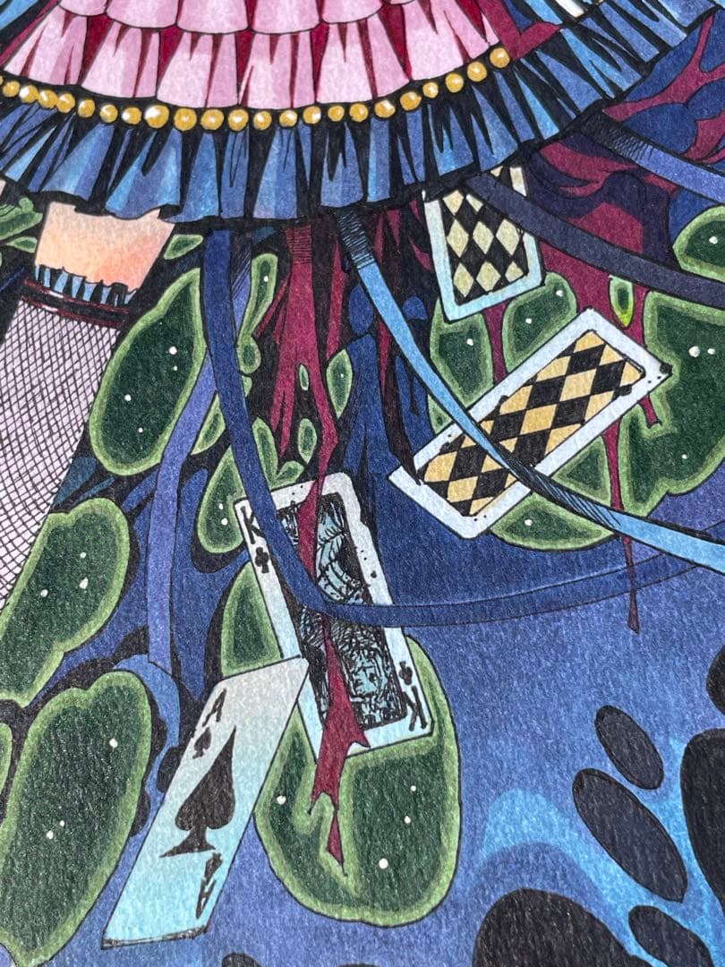 真作　Fukasawa Naoko「Blue Moon」水彩 ゴスロリ　アリス