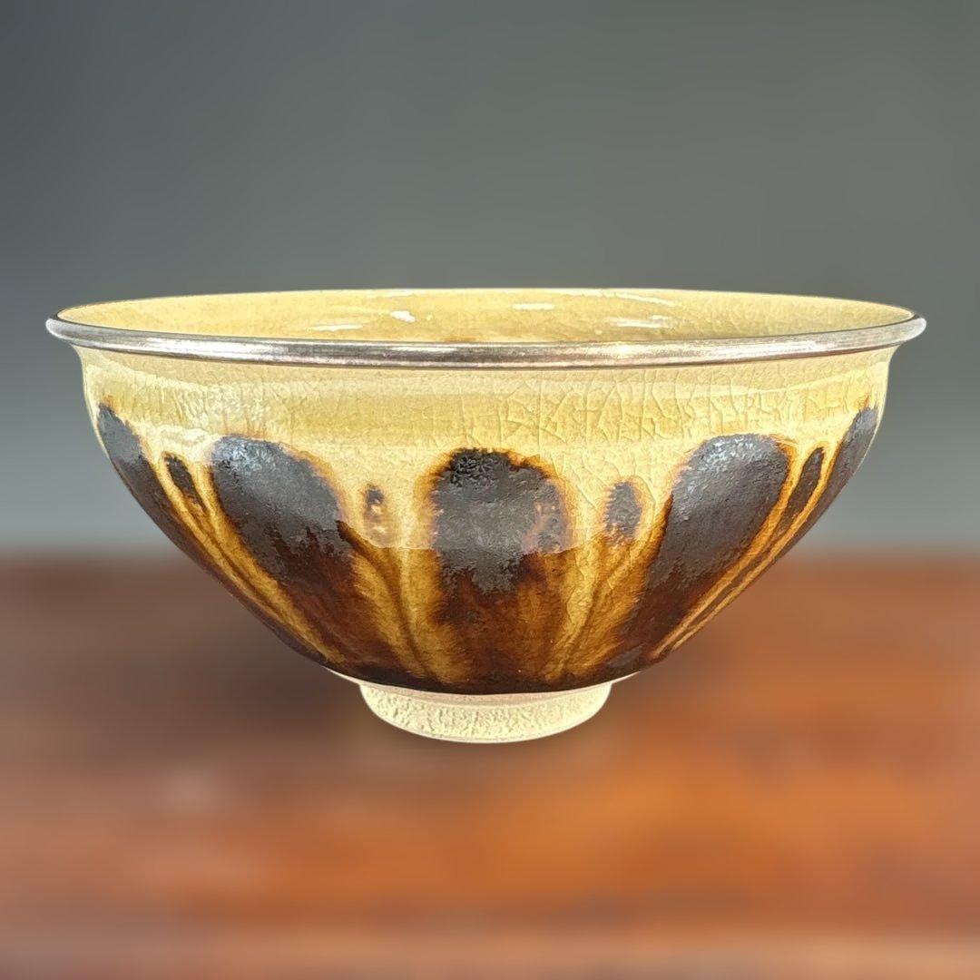 【茶道具】大石督幸造　本銀菊花天目茶碗（共箱）★送料込★