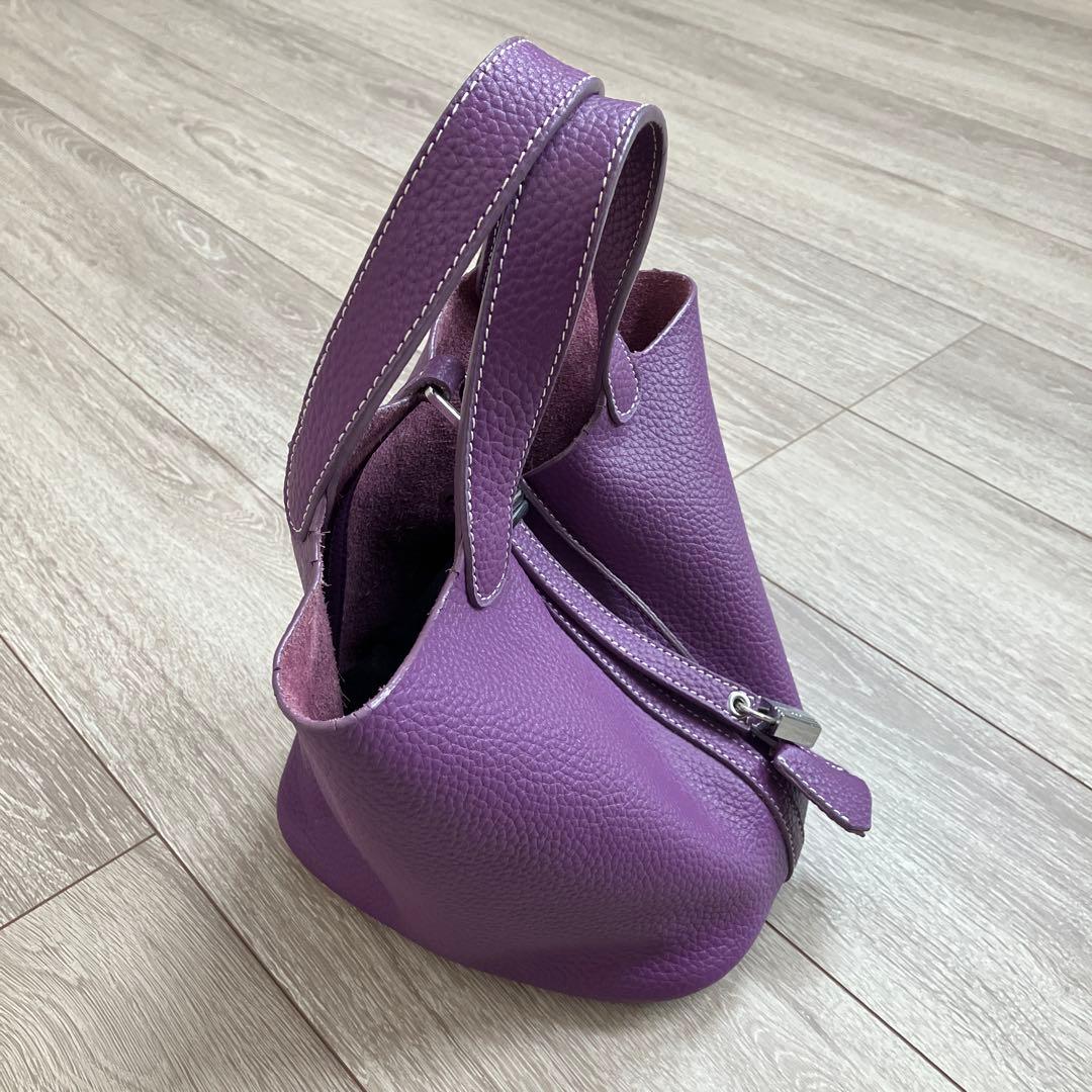 本革 キューブ型 ハンドバッグ バケツバッグ レザー パープル