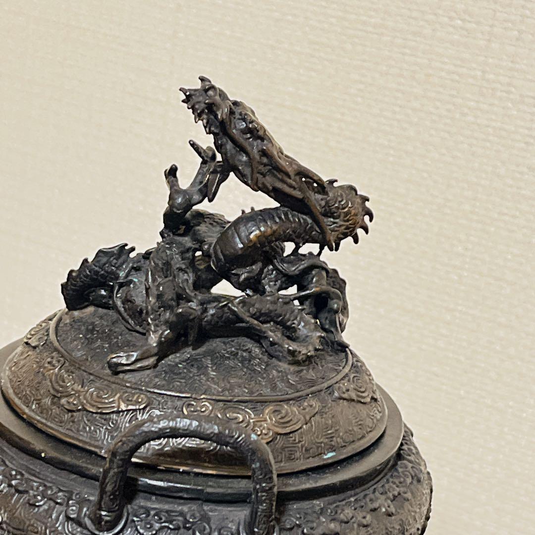 【極上品】高岡銅器 龍彫刻 香炉 青銅製 三つ足 縁起物 伝統工芸 10万円相当