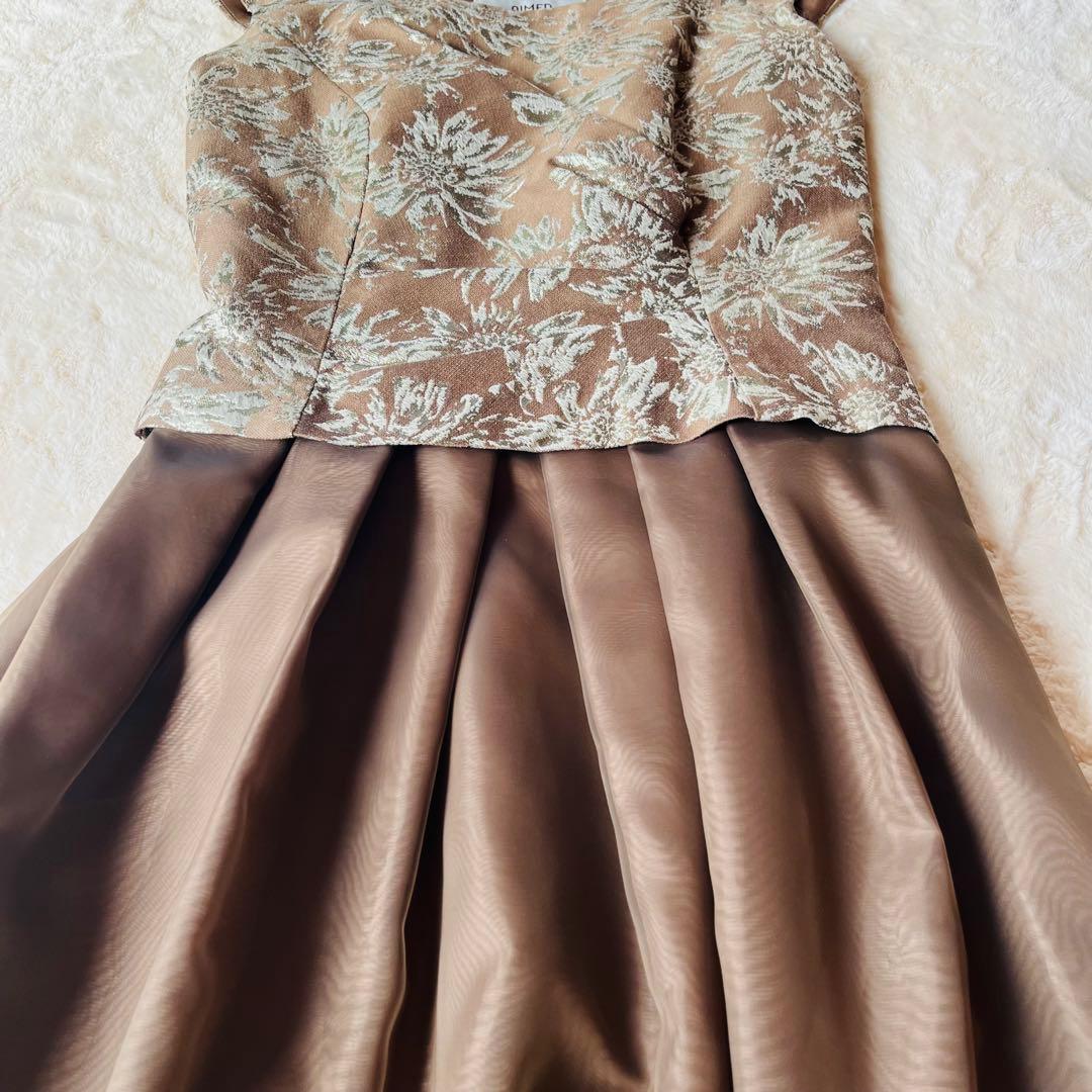 美品★AIMER エメ ブラウン/ゴールド ノースリーブドレス チュールスカート