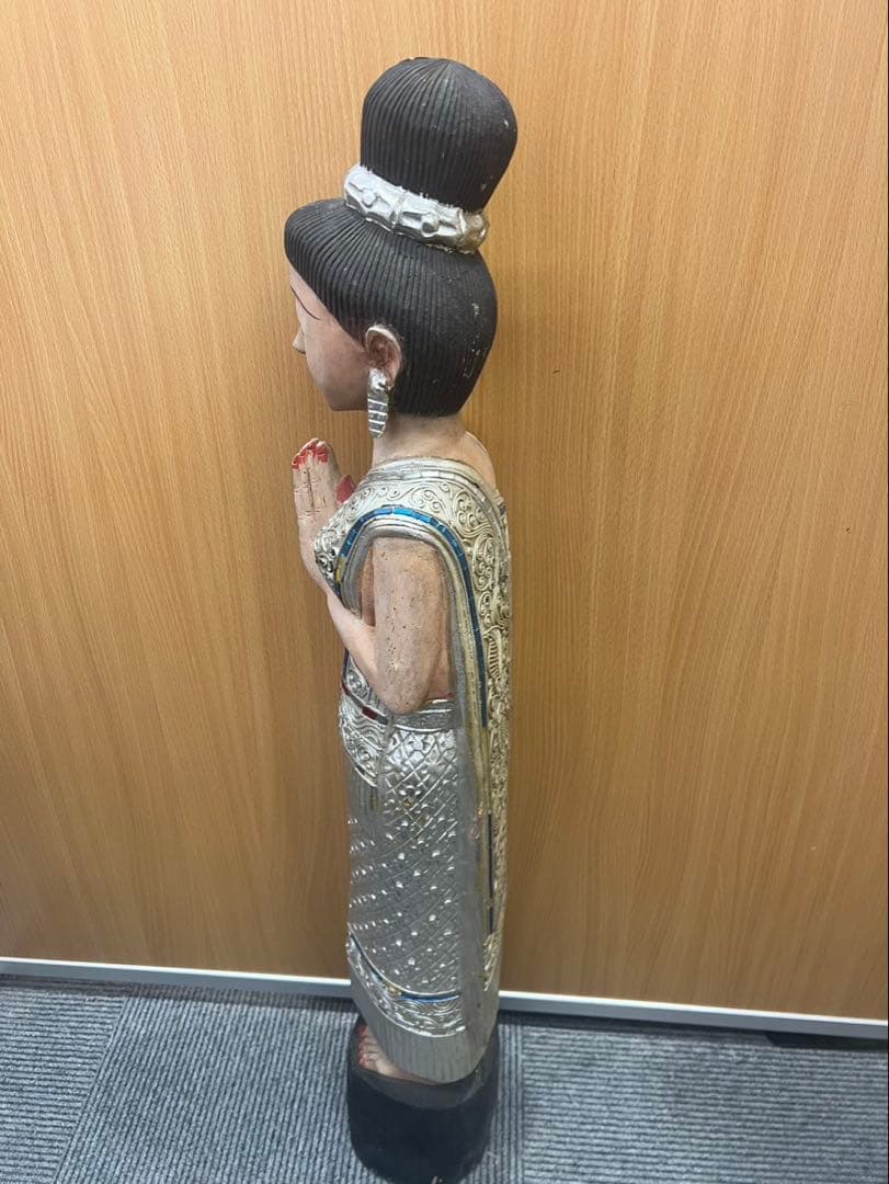 タイ 木彫り 民族衣装の女性像 置物 サワディー人形　2体セット