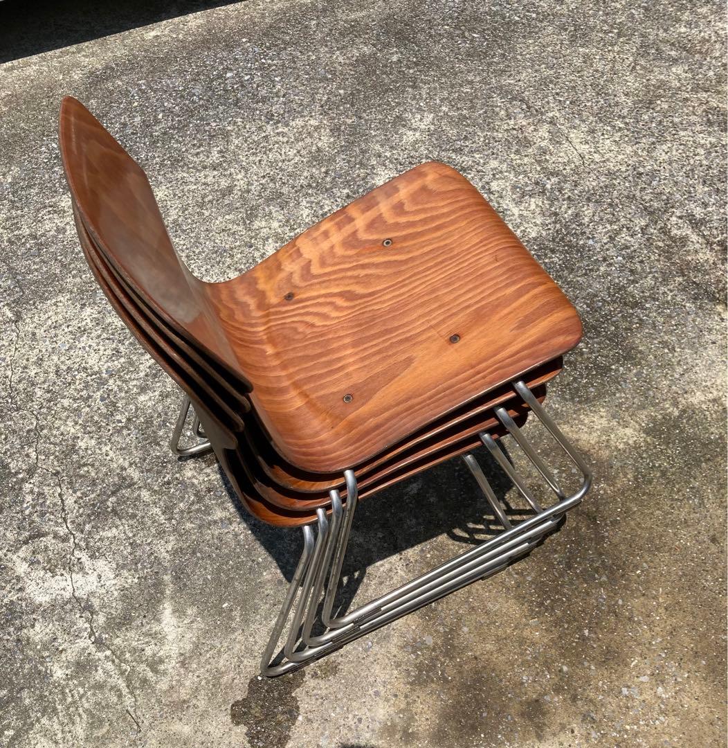 西ドイツ KOKUYO 木製 スタッキング チェア 2脚セット ①