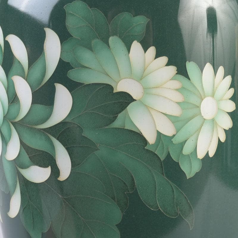 七宝焼　相互七宝謹製　緑釉　花文　花瓶　唐木台付　共箱　V　9837A