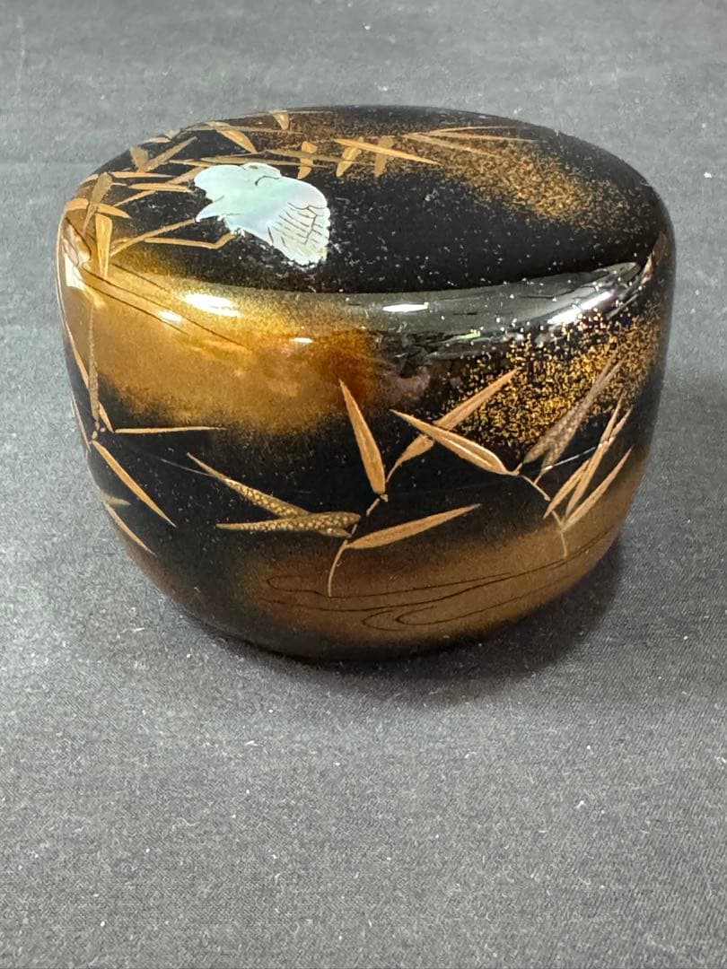 G30 送料無料　白鷺蒔絵　平棗　坂下廣作　茶道具　茶室　共箱　金彩蒔絵　螺鈿