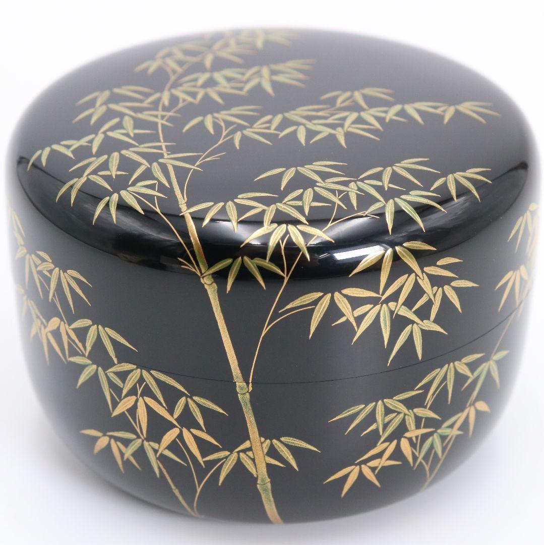 坂下好晴作 竹林蒔絵 平棗 茶道具 共箱　V874　N6