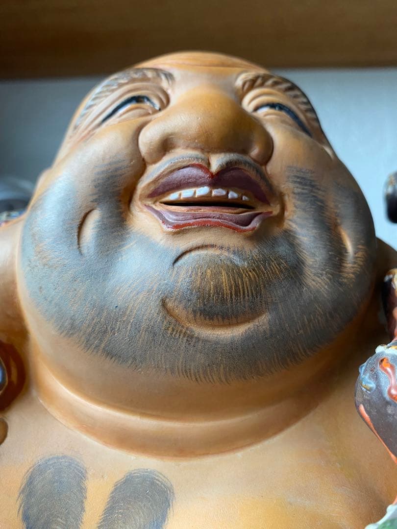九谷焼 布袋尊 金彩 色絵 布袋像 特大約45cm 美品陶器製 骨董品七福神