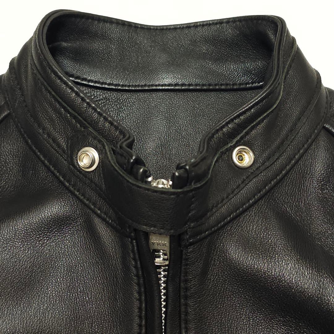 バッファローボブズ 羊革 シングルライダースジャケット 襟無し ファントム 黒