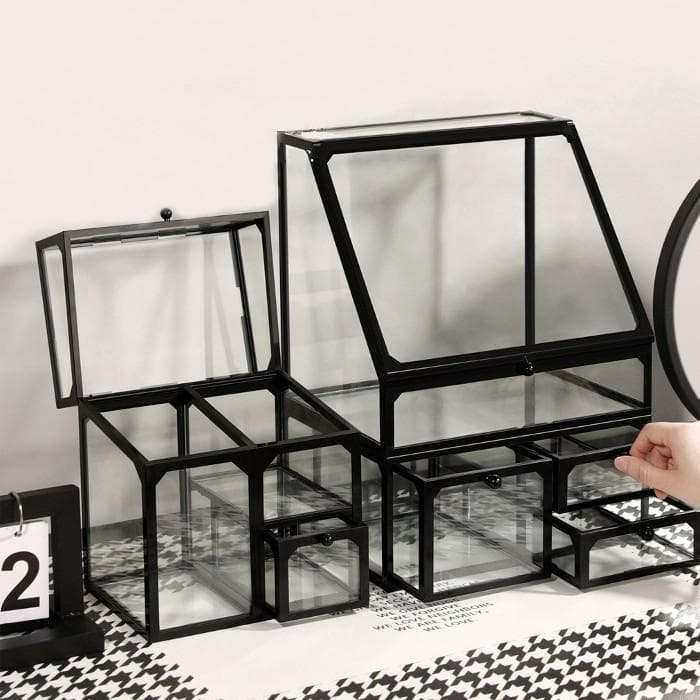 メイクボックス ガラス棚 大容量 高級感 ラグジュアリー お洒落 ブラック