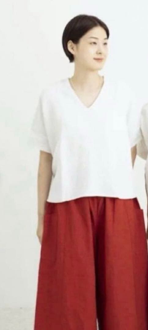 ヤンマ　ヤンマ産業　キュロットパンツ　リネン100% 赤　ガウチョパンツ