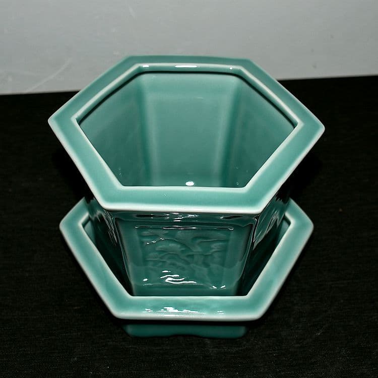 龍泉青磁六角鉢 盆栽鉢 青磁鉢 山野草鉢 多肉植物 植木鉢 小品大品盆栽鉢 置物