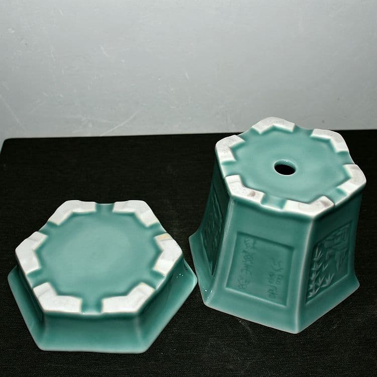 龍泉青磁六角鉢 盆栽鉢 青磁鉢 山野草鉢 多肉植物 植木鉢 小品大品盆栽鉢 置物