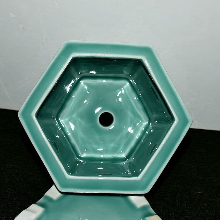 龍泉青磁六角鉢 盆栽鉢 青磁鉢 山野草鉢 多肉植物 植木鉢 小品大品盆栽鉢 置物