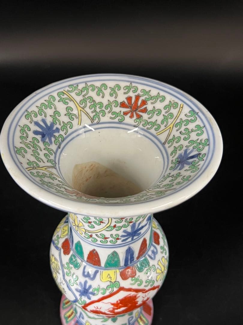 中国古美術　五彩龍紋染付花瓶【大明萬歷年製】在銘F-0