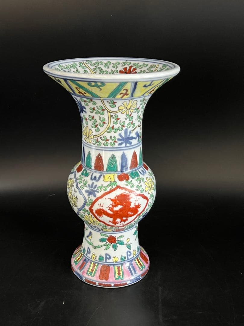 中国古美術　五彩龍紋染付花瓶【大明萬歷年製】在銘F-0