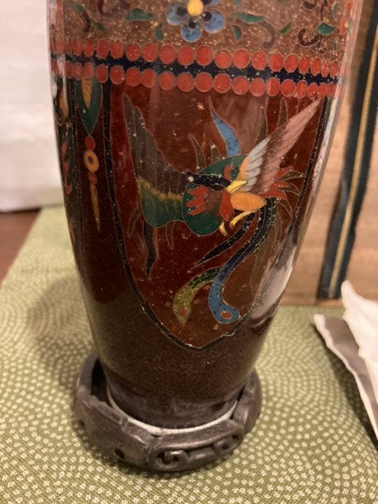 【お値下げ】安藤七宝店 龍鳳凰花唐草文有線七宝花瓶