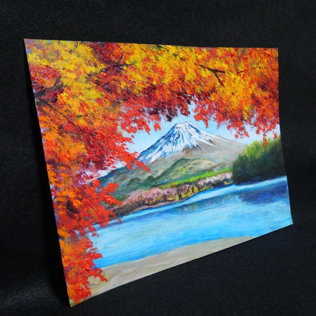 油絵 油彩 油彩画 絵 絵画【富士山と紅葉】