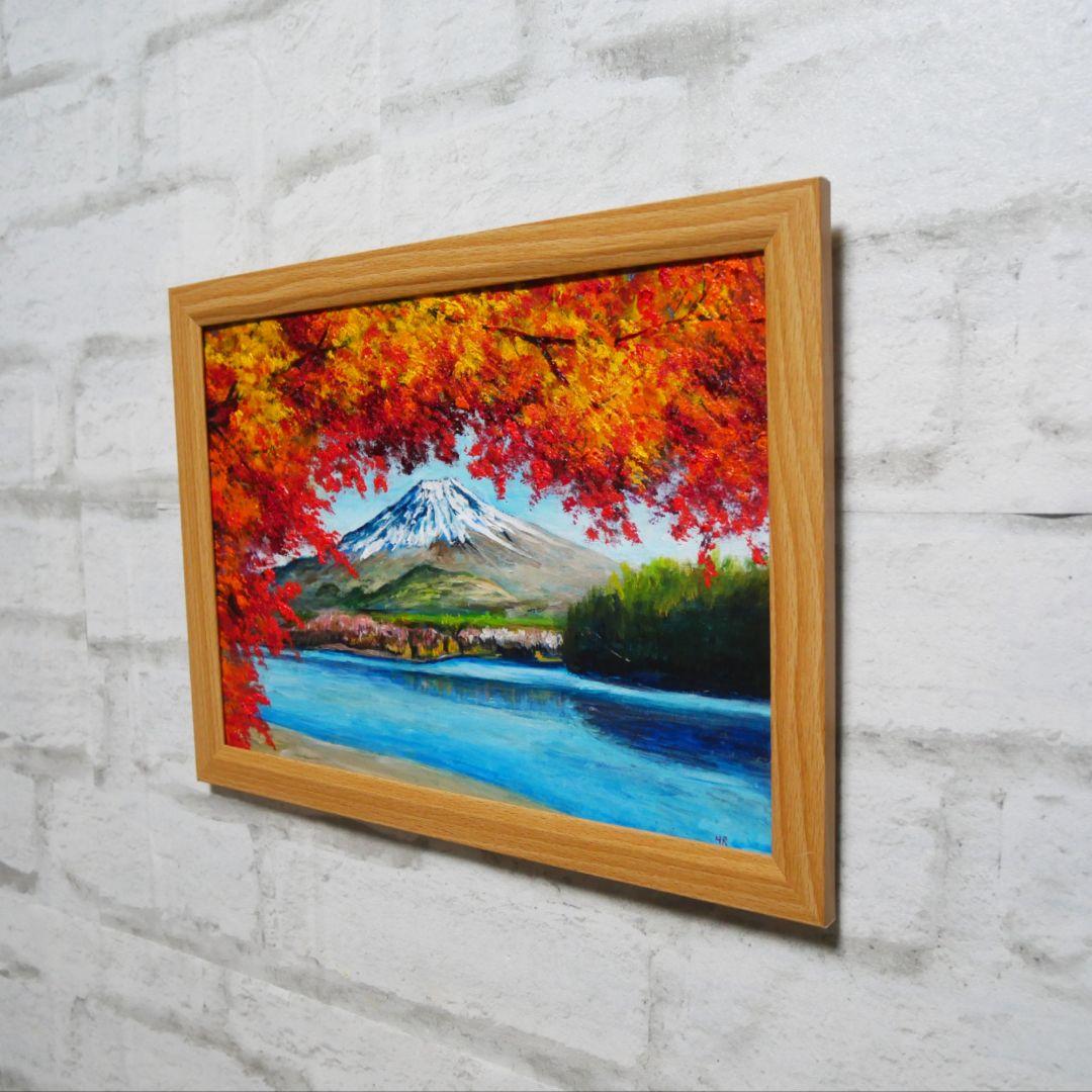 油絵 油彩 油彩画 絵 絵画【富士山と紅葉】