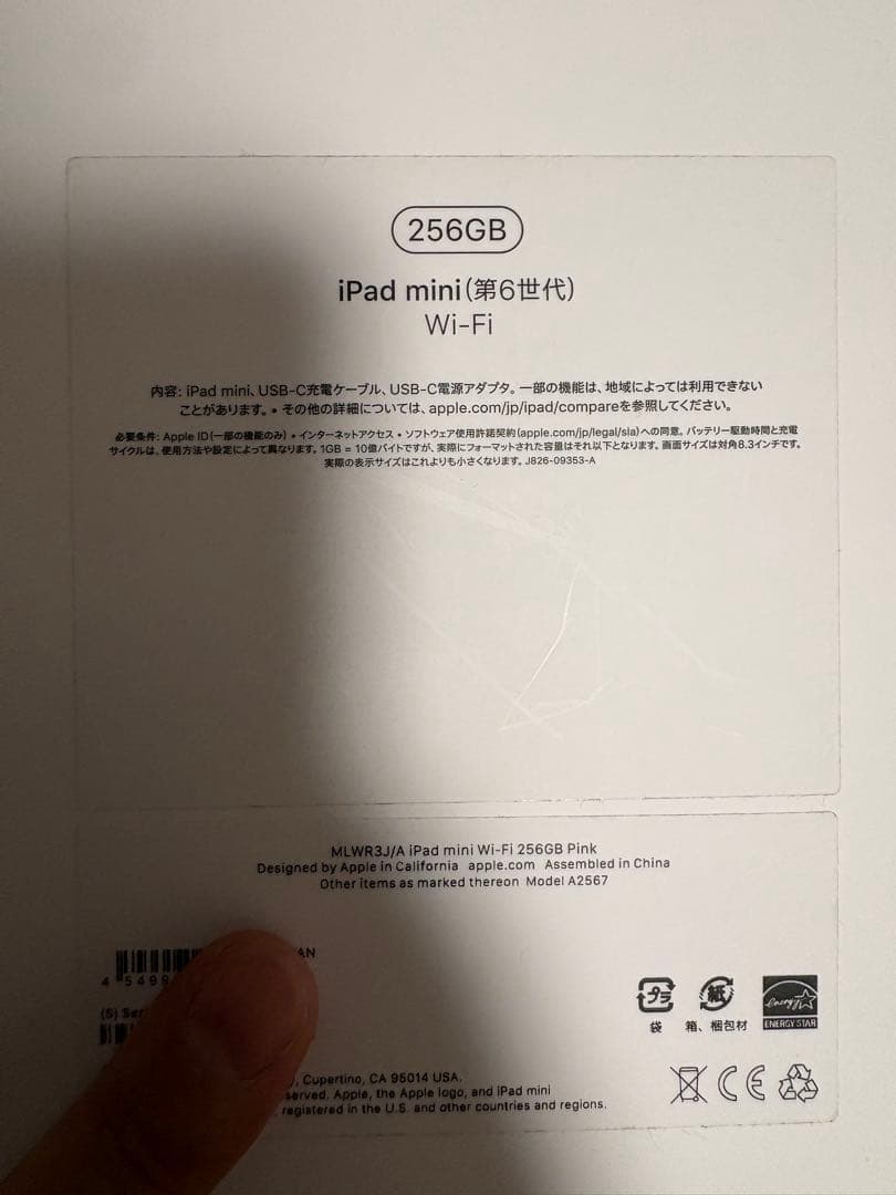 iPad mini 6 256GB Wi-Fiモデル（ガラスに少しヒビ有り）
