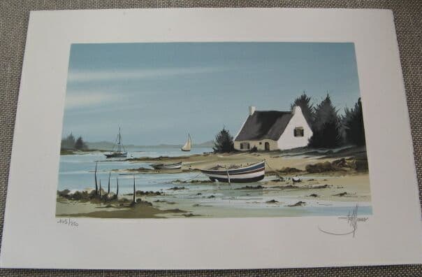 絵画　リトグラフ　海辺