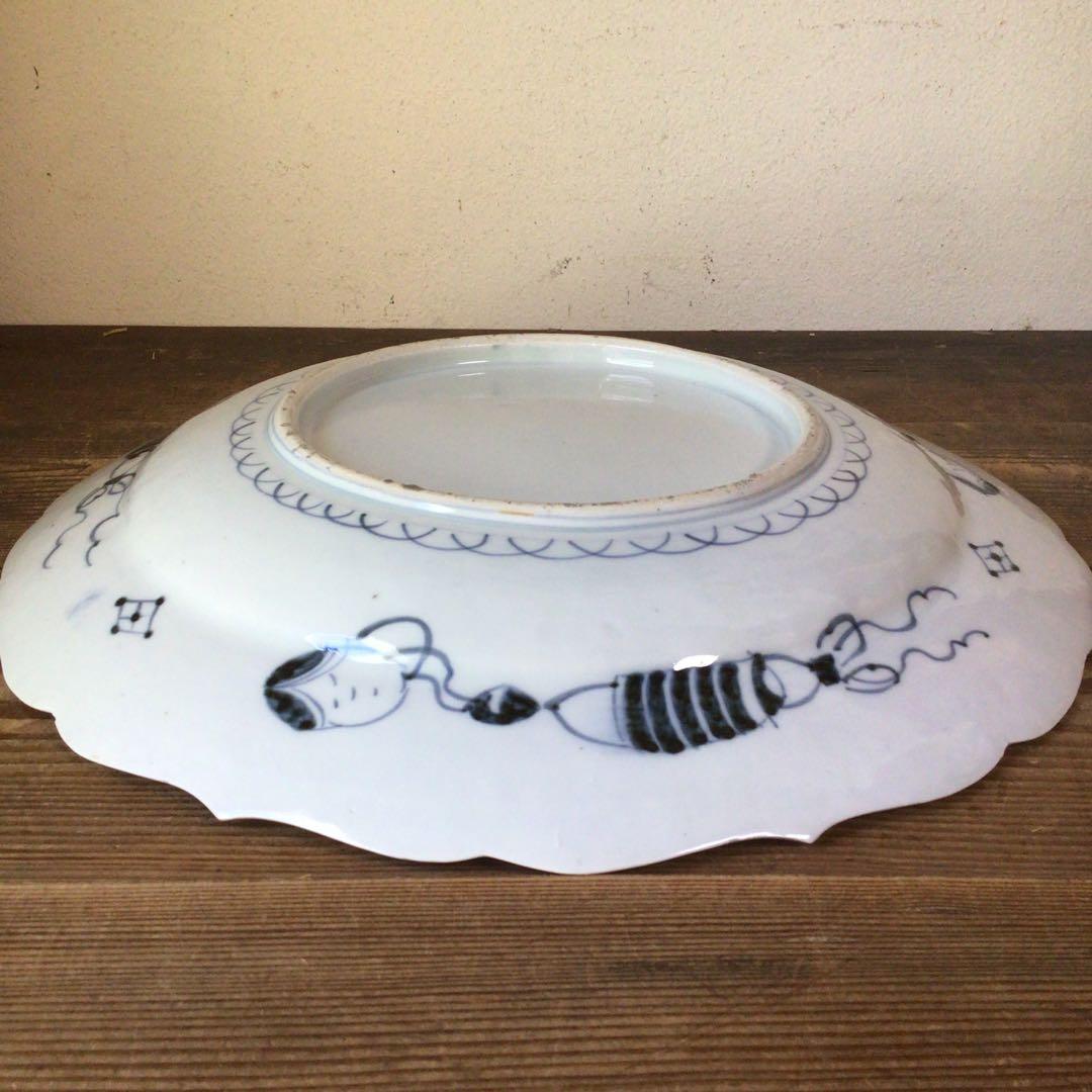 No4177古伊万里　赤絵金彩花鳥文　輪花大皿　直径40.5cm 飾皿　送料無料