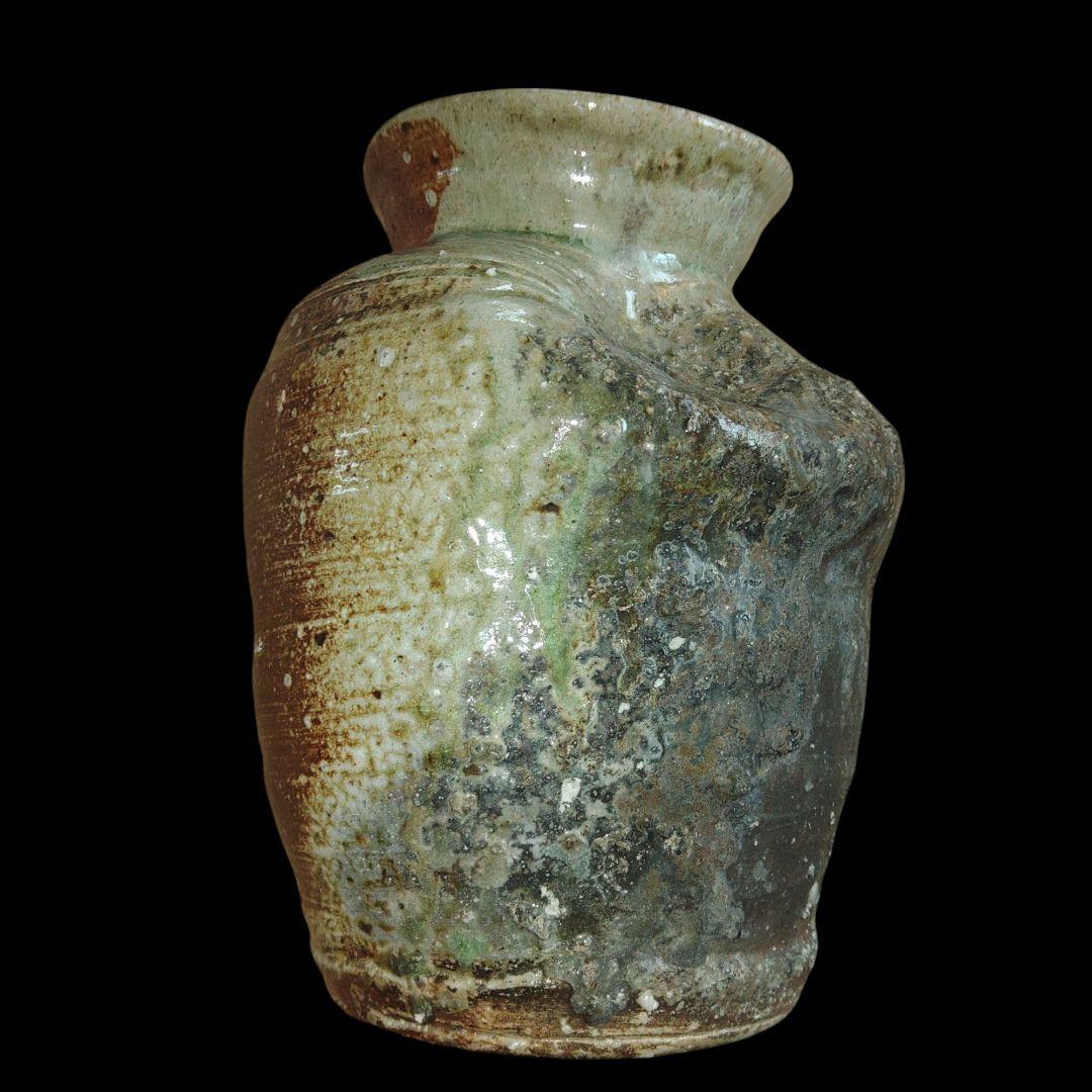 古信楽焼　踞壺　茶壺　窯変灰被り